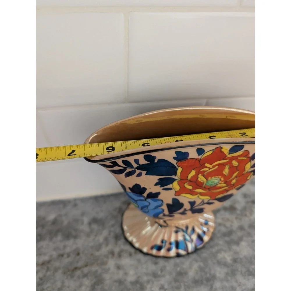 Lusterware Base Hand Painted Flowers Made In‎ Japan Vintage Fan Vase
